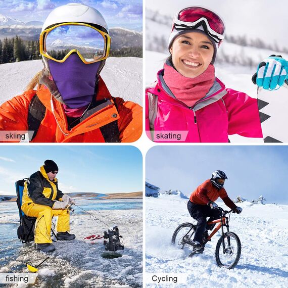 HEGCOIIE 2 Stück Damen Herren Winter Loop Schal Weichem Fleece Halswärmer Winddicht Ski Maske Schlauchschal Warmer für Skifahren Laufen Radfahren… (Rose+Lila)