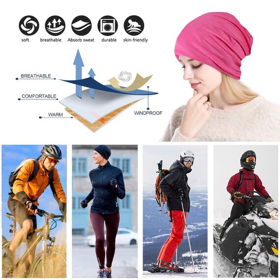 YOFASEN Slouchy Beanie Mütze - Chemo Cancer Kopfbedeckung aus Baumwolle Schlafmütze Turban Kopfbedeckung Strecken Muslimisches Kopftuch für Frauen Männer, Rosenrot, One size