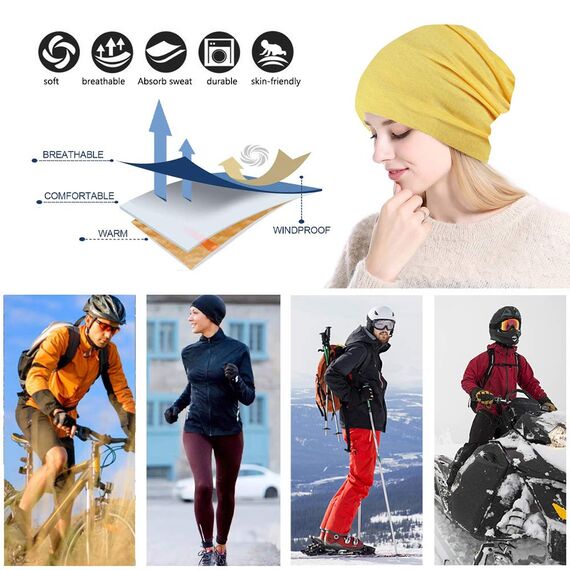 YOFASEN Slouchy Beanie Mütze - Chemo Cancer Kopfbedeckung aus Baumwolle Schlafmütze Turban Kopfbedeckung Strecken Muslimisches Kopftuch für Frauen Männer, Gelb, One size