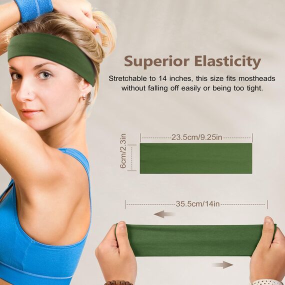 DiyJibb Stirnbänder für Damen, dehnbare, rutschfeste, weiche Baumwoll-Haarbänder für Sport, Workout, Yoga und Laufen, 7 Stück