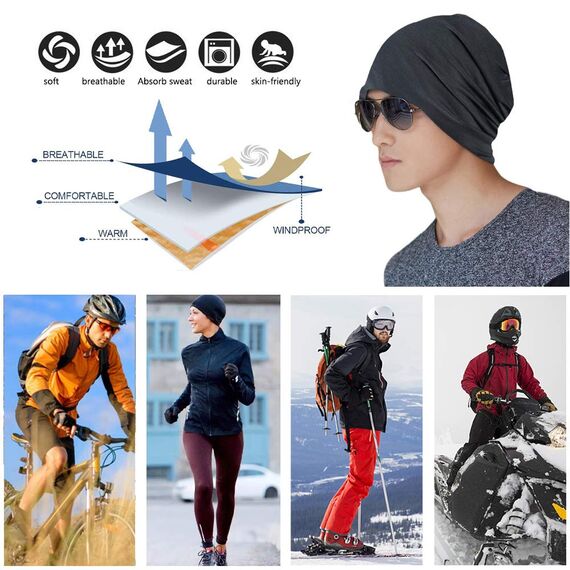 YOFASEN Slouchy Beanie Mütze - Chemo Cancer Kopfbedeckung aus Baumwolle Schlafmütze Turban Kopfbedeckung Strecken Muslimisches Kopftuch für Frauen Männer, Dunkelgrau, One size
