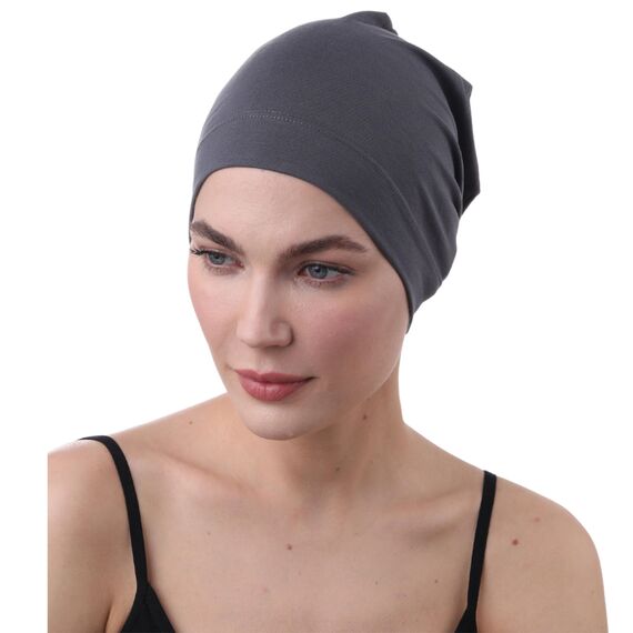 Deresina Bambus Chemo-Kopfbedeckung für Frauen & Männer – Ultra-weiche, atmungsaktive Schlafmütze bei Alopezie & Haarausfall, leichte Beanie für Tag & Nacht (x Grau-Schwarz - Einheitsgröße)