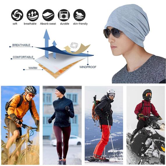 YOFASEN Slouchy Beanie Mütze - Chemo Cancer Kopfbedeckung aus Baumwolle Schlafmütze Turban Kopfbedeckung Strecken Muslimisches Kopftuch für Frauen Männer, Grau, One size