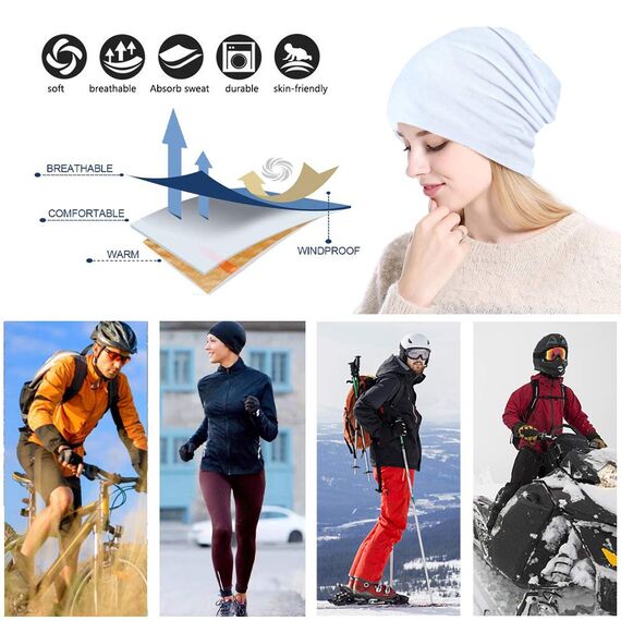 YOFASEN Slouchy Beanie Mütze - Chemo Cancer Kopfbedeckung aus Baumwolle Schlafmütze Turban Kopfbedeckung Strecken Muslimisches Kopftuch für Frauen Männer, Weiß, One size