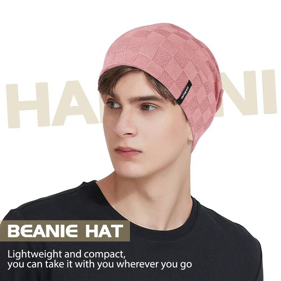 HAMUNI Slouch Beanie Mütze für Herren Damen, Dünne und Leichte Jacquard Jersey Beanies Chemo Kopfbedeckung Mützen Laufmütze Mütze Slouchy Baggy Beanie Unisex Flexible Klassische Winter Sommer Hüte