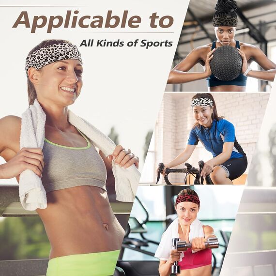 DiyJibb Stirnbänder für Damen, dehnbar, rutschfest, weiches Baumwolltuch, Haarbänder für Sport, Workout, Yoga und Laufen, 7 Stück (Leopardenmuster