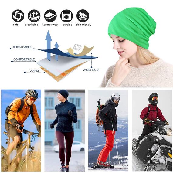 YOFASEN Slouchy Beanie Mütze - Chemo Cancer Kopfbedeckung aus Baumwolle Schlafmütze Turban Kopfbedeckung Strecken Muslimisches Kopftuch für Frauen Männer, Grün, One size