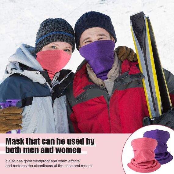 HEGCOIIE 2 Stück Damen Herren Winter Loop Schal Weichem Fleece Halswärmer Winddicht Ski Maske Schlauchschal Warmer für Skifahren Laufen Radfahren… (Rose+Lila)