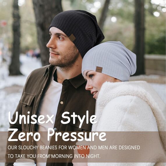 HAMUNI Slouchy Beanie Hip-Hop Weiche Leichte Laufende Beanie Mütze Atmungsaktivität Erwachsene Zwerg Hüte Chemo Cap Schädel Cap für Herren Damen (Nebelblau)