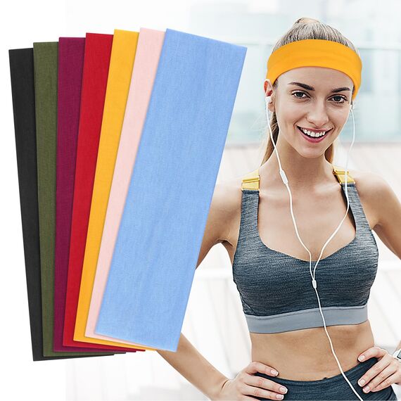 DiyJibb Stirnbänder für Damen, rutschfest, 7 Stück, Sport-Haarbänder für Damen, Schweißbänder, weiches Baumwolltuch, dehnbare Stirnbänder für Workout, Yoga, Laufen
