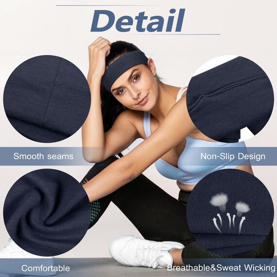DiyJibb Stirnbänder für Damen, dehnbare, rutschfeste, weiche Baumwoll-Haarbänder für Sport, Workout, Yoga und Laufen, 7 Stück