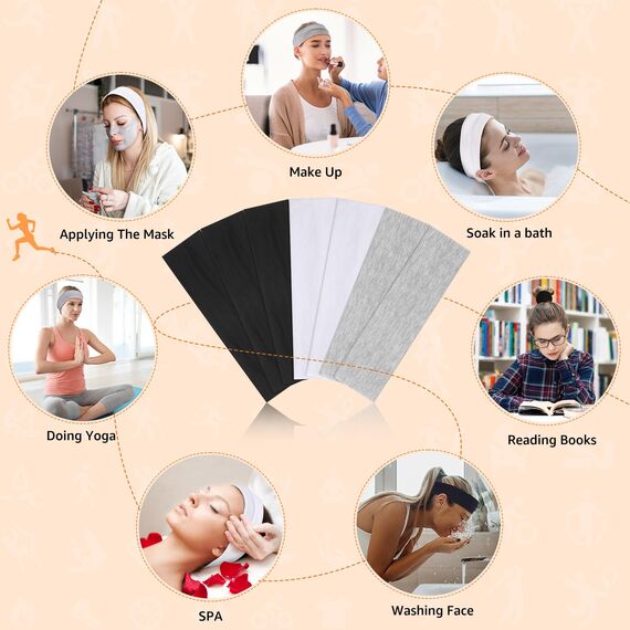 DiyJibb Stirnbänder für Damen, rutschfest, 7 Stück, Sport-Haarbänder für Damen, Schweißbänder, weiches Baumwolltuch, dehnbare Stirnbänder für Workout, Yoga, Laufen