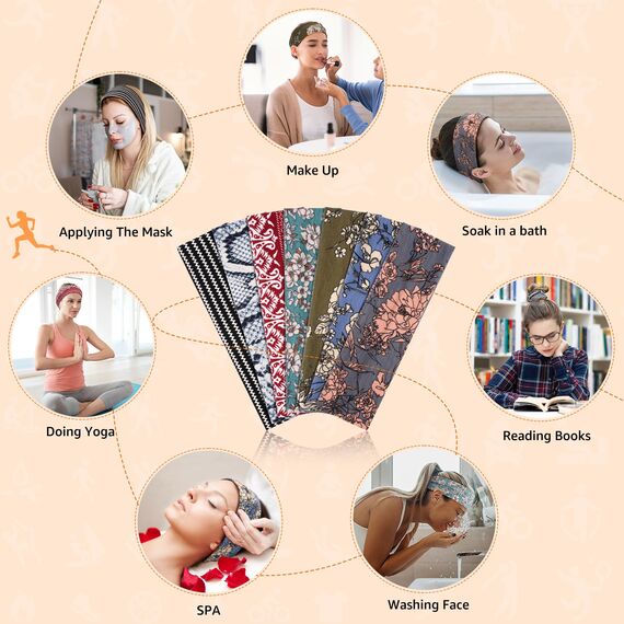 DiyJibb Stirnbänder für Damen, dehnbar, rutschfest, weiches Baumwolltuch, Haarbänder für Sport, Workout, Yoga und Laufen, 7 Stück