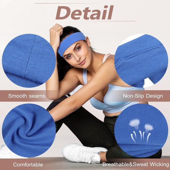 DiyJibb Stirnbänder für Damen, dehnbare, rutschfeste, weiche Baumwoll-Haarbänder für Sport, Workout, Yoga und Laufen, 7 Stück
