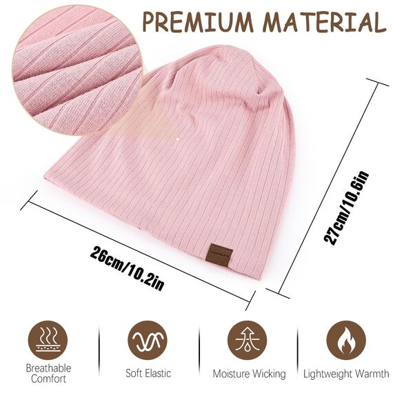HAMUNI Slouchy Beanie Hip-Hop Weiche Leichte Laufende Beanie Mütze Atmungsaktivität Erwachsene Zwerg Hüte Chemo Cap Schädel Cap für Herren Damen (Korallenpulver)