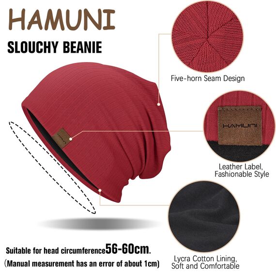 HAMUNI Slouchy Beanie Hip-Hop Weiche Leichte Laufende Beanie Mütze Atmungsaktivität Erwachsene Zwerg Hüte Chemo Cap Schädel Cap für Herren Damen
