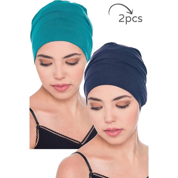 Deresina Bambus Chemo-Kopfbedeckung für Frauen & Männer – Ultra-weiche, atmungsaktive Schlafmütze bei Alopezie & Haarausfall, leichte Beanie für Tag & Nacht (x Türkis - Denim - Einheitsgröße)