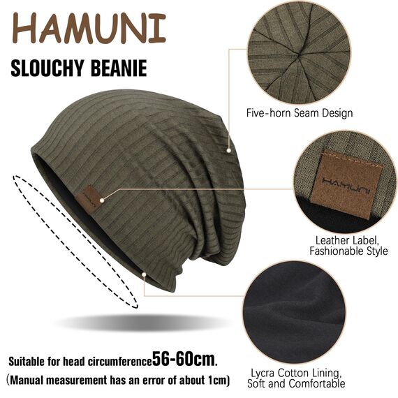 HAMUNI Slouchy Beanie Hip-Hop Weiche Leichte Laufende Beanie Mütze Atmungsaktivität Erwachsene Zwerg Hüte Chemo Cap Schädel Cap für Herren Damen