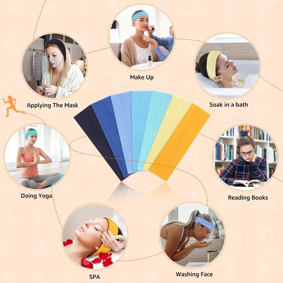 DiyJibb Stirnbänder für Damen, dehnbar, rutschfest, weiches Baumwolltuch, Haarbänder für Sport, Workout, Yoga und Laufen, 7 Stück