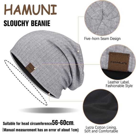 HAMUNI Slouchy Beanie Hip-Hop Weiche Leichte Laufende Beanie Mütze Atmungsaktivität Erwachsene Zwerg Hüte Chemo Cap Schädel Cap für Herren Damen