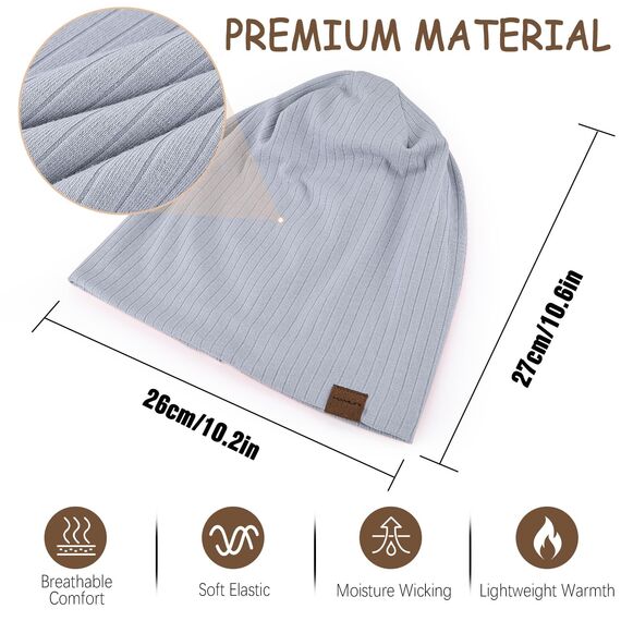 HAMUNI Slouchy Beanie Hip-Hop Weiche Leichte Laufende Beanie Mütze Atmungsaktivität Erwachsene Zwerg Hüte Chemo Cap Schädel Cap für Herren Damen (Nebelblau)