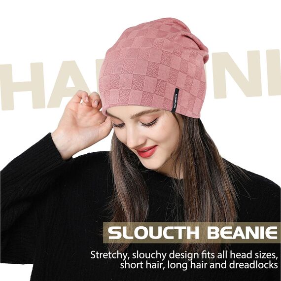 HAMUNI Slouch Beanie Mütze für Herren Damen, Dünne und Leichte Jacquard Jersey Beanies Chemo Kopfbedeckung Mützen Laufmütze Mütze Slouchy Baggy Beanie Unisex Flexible Klassische Winter Sommer Hüte