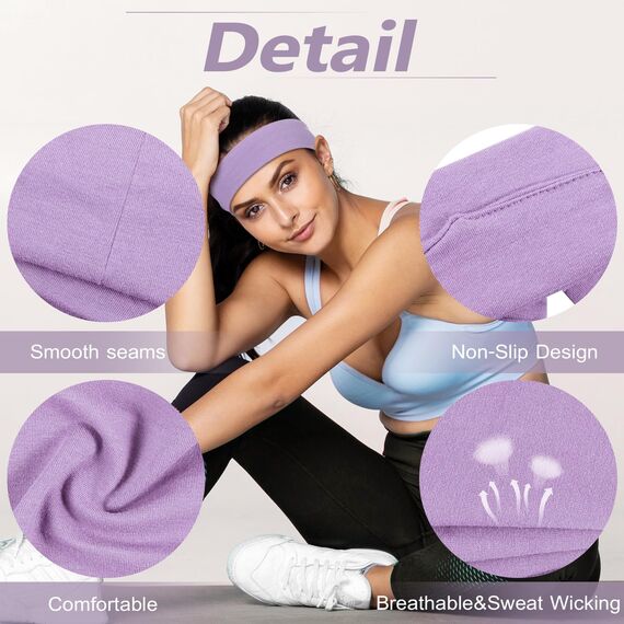 DiyJibb Stirnbänder für Damen, dehnbar, rutschfest, weiches Baumwolltuch, Haarbänder für Sport, Workout, Yoga und Laufen, 7 Stück
