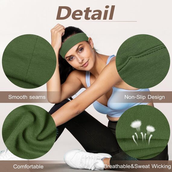 DiyJibb Stirnbänder für Damen, dehnbare, rutschfeste, weiche Baumwoll-Haarbänder für Sport, Workout, Yoga und Laufen, 7 Stück