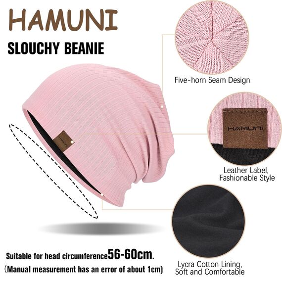HAMUNI Slouchy Beanie Hip-Hop Weiche Leichte Laufende Beanie Mütze Atmungsaktivität Erwachsene Zwerg Hüte Chemo Cap Schädel Cap für Herren Damen (Korallenpulver)