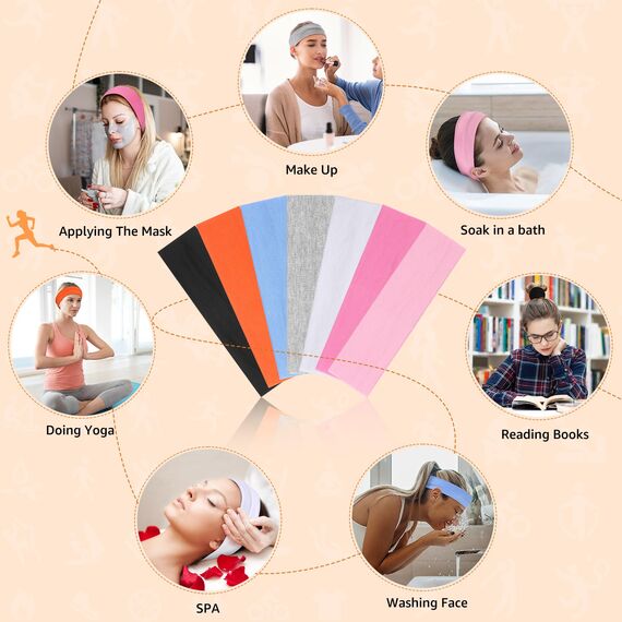 DiyJibb Stirnbänder für Damen, rutschfest, modische Sport-Haarbänder für Damenhaar, weiches Baumwolltuch, dehnbare Stirnbänder für Damen, für Workout, Yoga, Laufen, 7 Stück