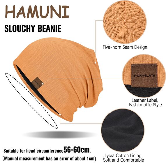 HAMUNI Slouchy Beanie Hip-Hop Weiche Leichte Laufende Beanie Mütze Atmungsaktivität Erwachsene Zwerg Hüte Chemo Cap Schädel Cap für Herren Damen (Kurkuma)