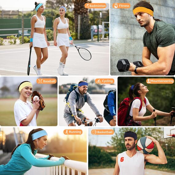 DiyJibb Stirnbänder für Damen, dehnbar, rutschfest, weiches Baumwolltuch, Haarbänder für Sport, Workout, Yoga und Laufen, 7 Stück