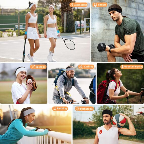 DiyJibb Stirnbänder für Damen, rutschfest, 7 Stück, Sport-Haarbänder für Damen, Schweißbänder, weiches Baumwolltuch, dehnbare Stirnbänder für Workout, Yoga, Laufen