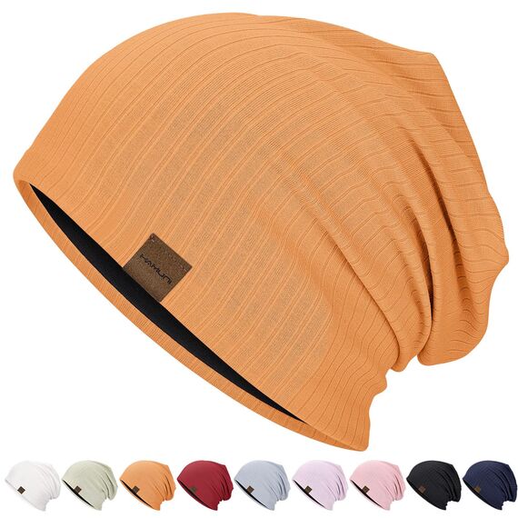 HAMUNI Slouchy Beanie Hip-Hop Weiche Leichte Laufende Beanie Mütze Atmungsaktivität Erwachsene Zwerg Hüte Chemo Cap Schädel Cap für Herren Damen (Kurkuma)