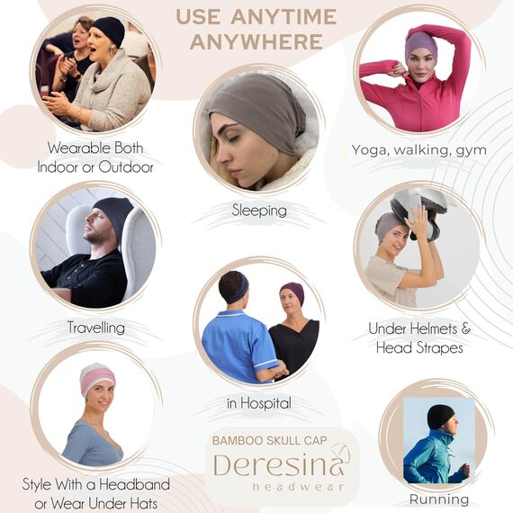 Deresina Bambus Chemo-Kopfbedeckung für Frauen & Männer – Ultra-weiche, atmungsaktive Schlafmütze bei Alopezie & Haarausfall, leichte Beanie für Tag & Nacht (x Türkis - Denim - Einheitsgröße)