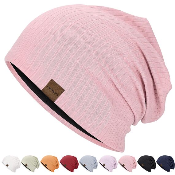HAMUNI Slouchy Beanie Hip-Hop Weiche Leichte Laufende Beanie Mütze Atmungsaktivität Erwachsene Zwerg Hüte Chemo Cap Schädel Cap für Herren Damen (Korallenpulver)