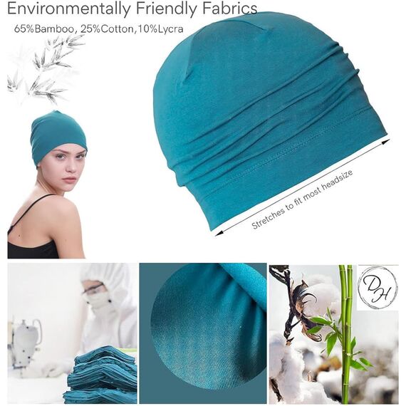 Deresina Bambus Chemo-Kopfbedeckung für Frauen & Männer – Ultra-weiche, atmungsaktive Schlafmütze bei Alopezie & Haarausfall, leichte Beanie für Tag & Nacht (x Türkis - Denim - Einheitsgröße)