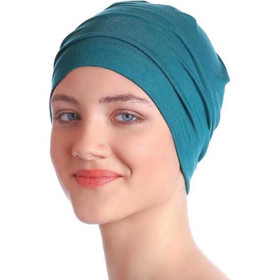Deresina Bambus Chemo-Kopfbedeckung für Frauen & Männer – Ultra-weiche, atmungsaktive Schlafmütze bei Alopezie & Haarausfall, leichte Beanie für Tag & Nacht (x Türkis - Denim - Einheitsgröße)