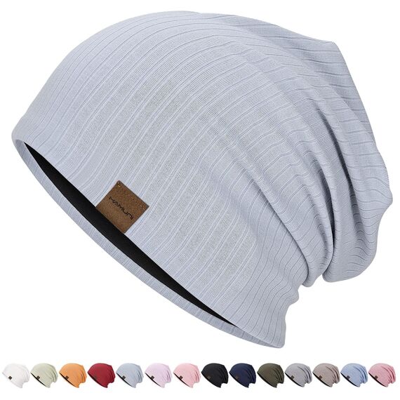 HAMUNI Slouchy Beanie Hip-Hop Weiche Leichte Laufende Beanie Mütze Atmungsaktivität Erwachsene Zwerg Hüte Chemo Cap Schädel Cap für Herren Damen (Nebelblau)