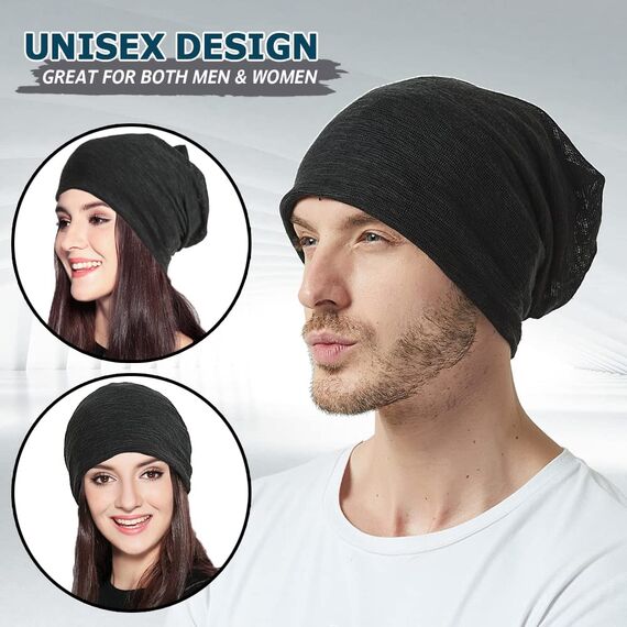 EINSKEY Slouch Beanie Mütze: Weich Dünne Baumwollmütze Damen Herren, Atmungsaktiv Jersey, Elastisch Longbeanie Alle Jahreszeiten, Ideal Chemo/Laufmütze​