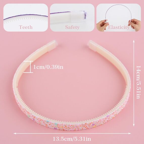 WLLHYF 4 Stück Glitzer-Haarband, Buntes Haar-Accessoire Kunststoff Glitzernd Niedlich Rutschfest Dick Glitzernd Konfetti Regenbogen-Haarbänder mit Zähnen für Kleine Mädchen (2 Sterne 2 Farbverlauf)
