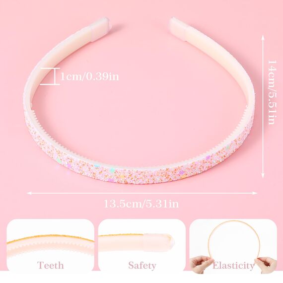 WLLHYF 4 Stück Glitzer-Haarband Buntes Haar-Accessoire Kunststoff Niedlich Rutschfest Glitzernd Konfetti Regenbogen-Haarbänder mit Zähnen für Kleine Mädchen (2 Streifen 2 Sterne)