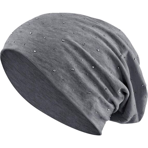 Jersey Baumwolle elastisches Long Slouch Beanie Unisex Herren Damen mit Strass Stern Steinen Mütze Heather in 35 (7) (Heather Dark Grey)