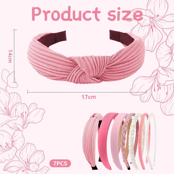 Kotkiddy 7 Stück Haarreifen Set Damen, verschiedene Modelle, Perlen Stirnbänder, Stirnbänd Kunststoff Haarreif Stirnbänder Haarband für Mädchen Damen (Rosa)