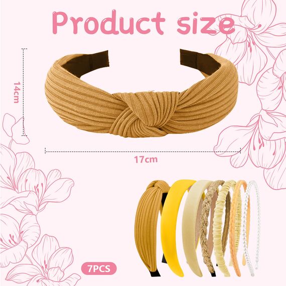 Kotkiddy 7 Stück Haarreifen Set Damen, verschiedene Modelle, Perlen Stirnbänder, Stirnbänd Kunststoff Haarreif Stirnbänder Haarband für Mädchen Damen (gelb)
