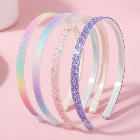WLLHYF 4 Stück Glitzer-Haarband, Buntes Haar-Accessoire Kunststoff Glitzernd Niedlich Rutschfest Dick Glitzernd Konfetti Regenbogen-Haarbänder mit Zähnen für Kleine Mädchen (2 Sterne 2 Farbverlauf)