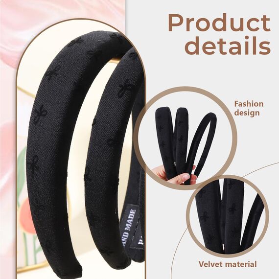 Goiern 3 Stück Kopfbänder für Frauen, Schwarzes Kopfband für Mädchen Schleifen-Muster Haarband Ohne Zähne Dicke Breite Kopfbänder Hoops Cute Haaraccessoires