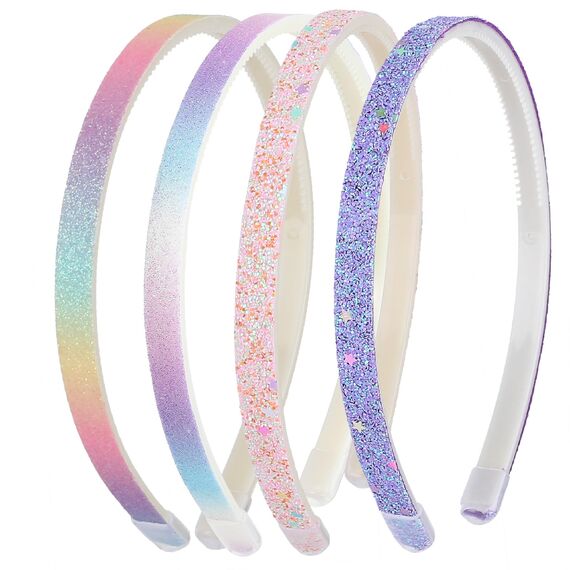 WLLHYF 4 Stück Glitzer-Haarband, Buntes Haar-Accessoire Kunststoff Glitzernd Niedlich Rutschfest Dick Glitzernd Konfetti Regenbogen-Haarbänder mit Zähnen für Kleine Mädchen (2 Sterne 2 Farbverlauf)