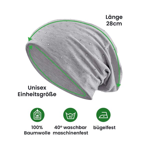 Jersey Baumwolle elastisches Long Slouch Beanie Unisex Herren Damen mit Strass Stern Steinen Mütze Heather in 35 (7) (Royal Blue)