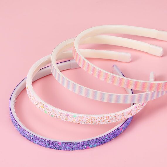 WLLHYF 4 Stück Glitzer-Haarband Buntes Haar-Accessoire Kunststoff Niedlich Rutschfest Glitzernd Konfetti Regenbogen-Haarbänder mit Zähnen für Kleine Mädchen (2 Streifen 2 Sterne)